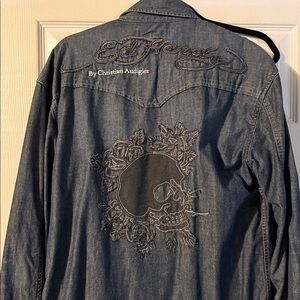 Ed Hardy Blue Denim Jacket with Skull Design